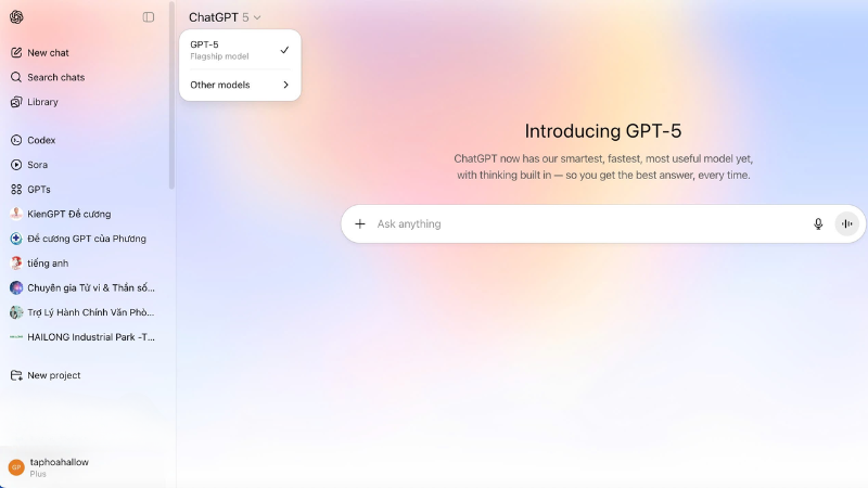 Nâng cấp ChatGPT 5 Plus